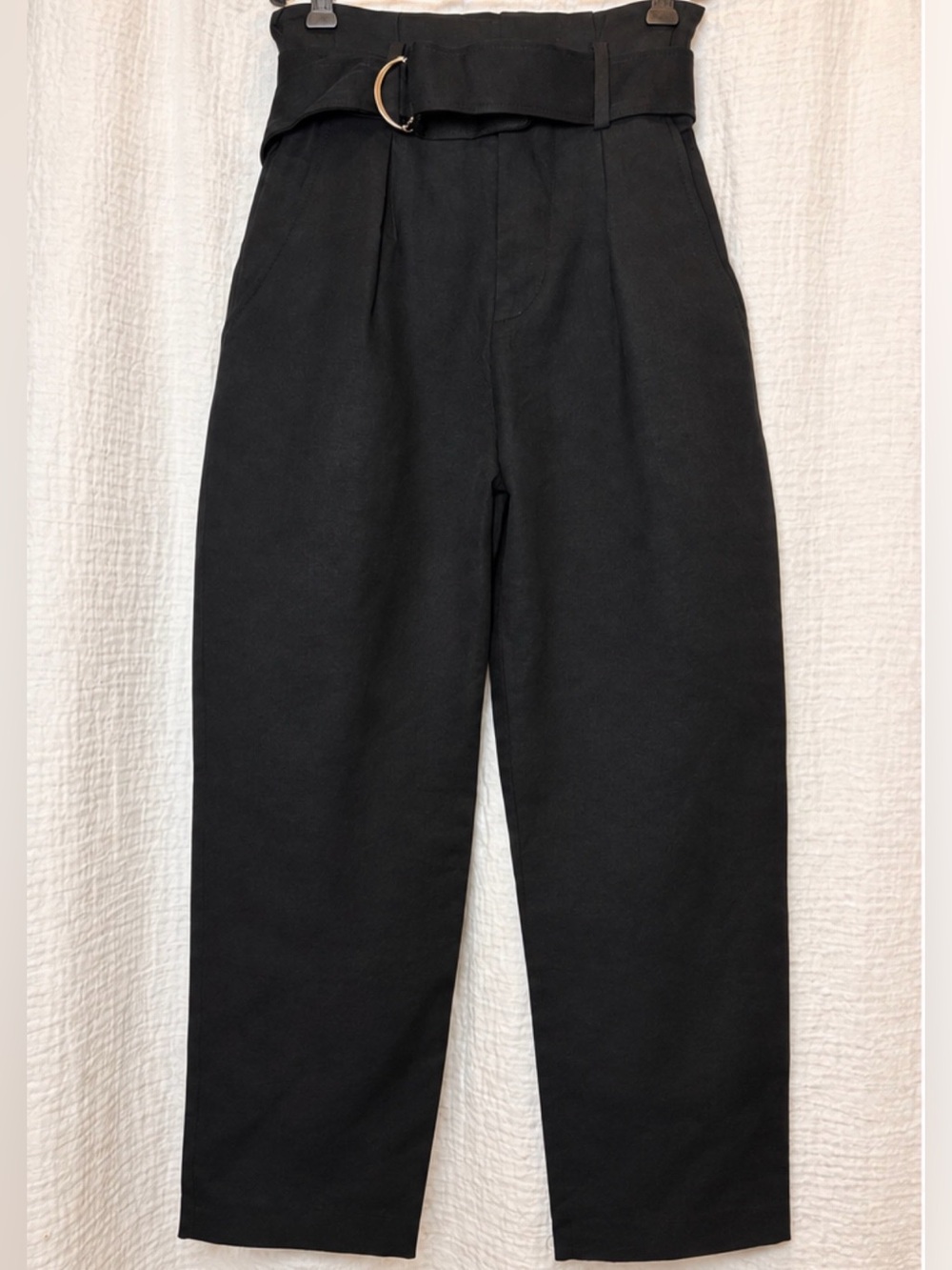 IRO Paris Benet Black High-Waisted Belted Pleated Trousers Pants FR 32 US 00